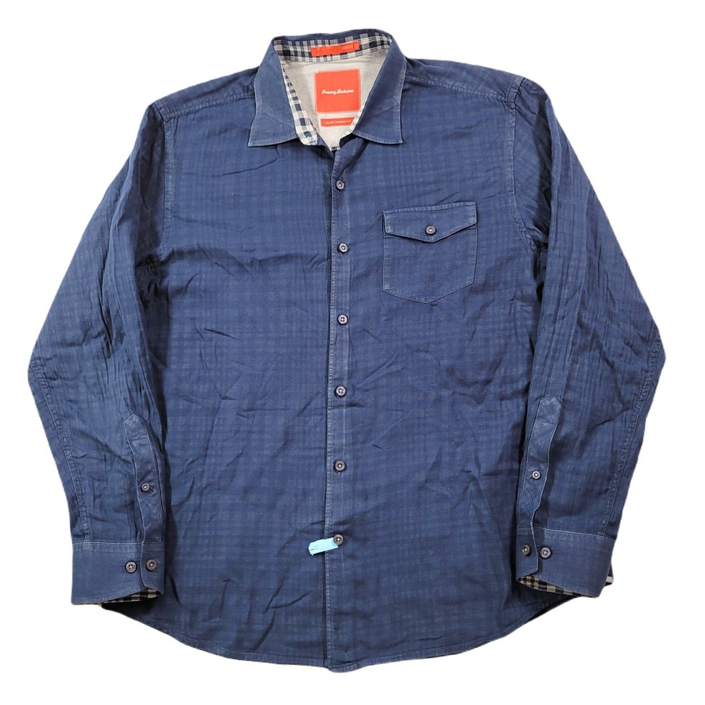 Tommy Bahama Island Shirt Mens Large Blue Modern Fit Long Sleeve Cotton‎